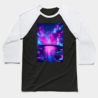 Neon city bridge in cyberpunk Baseball T-Shirt